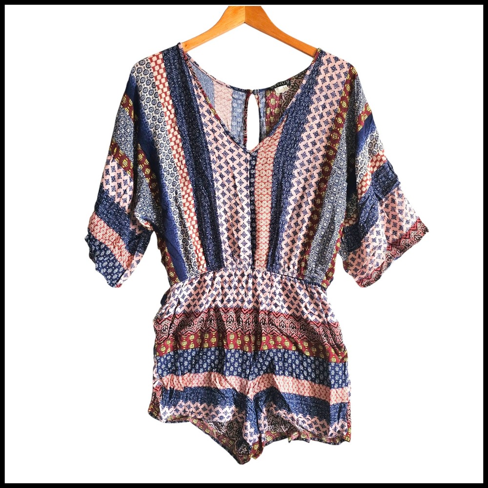 Venus Romper Boho Print Keyhole Short Sleeve Festival Outfit M